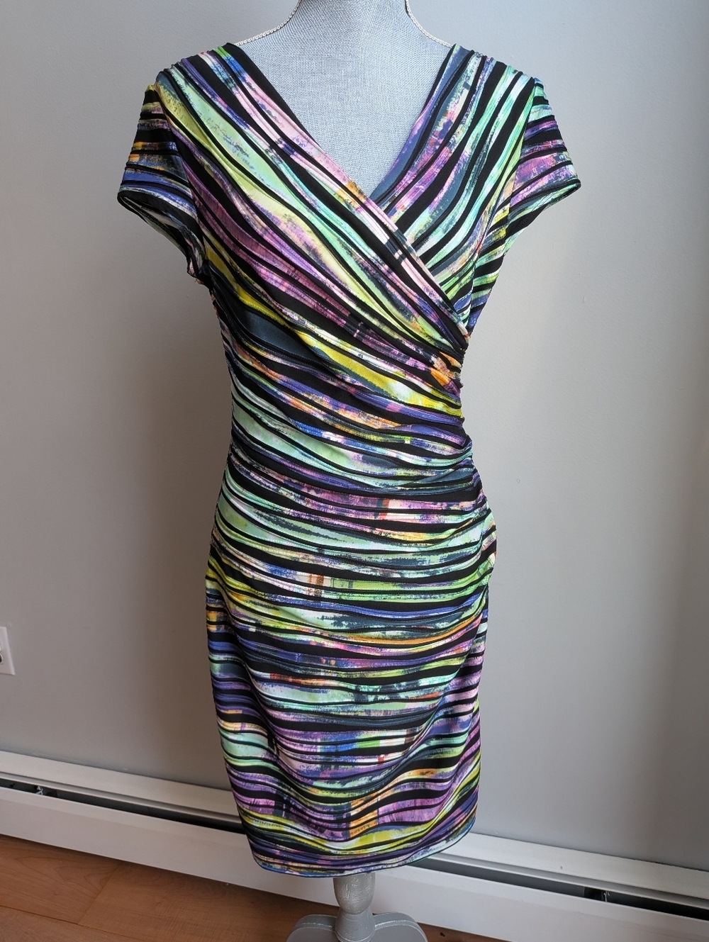 Joseph Ribkoff Reversible Textured Crossover Dress - Picture 3 of 12